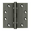 Deltana [DSB45B15A] Solid Brass Door Butt Hinge - Ball Bearing - Button Tip - Square Corner - Antique Nickel Finish - Pair - 4 1/2&quot; H x 4 1/2&quot; W