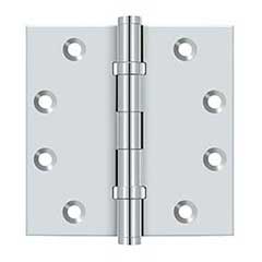 Deltana [DSB45B26] Solid Brass Door Butt Hinge - Ball Bearing - Button Tip - Square Corner - Polished Chrome Finish - Pair - 4 1/2&quot; H x 4 1/2&quot; W
