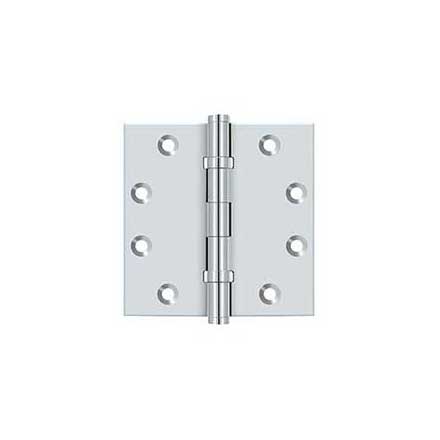 Deltana [DSB45B26] Solid Brass Door Butt Hinge - Ball Bearing - Button Tip - Square Corner - Polished Chrome Finish - Pair - 4 1/2&quot; H x 4 1/2&quot; W