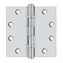 Deltana [DSB45B26] Solid Brass Door Butt Hinge - Ball Bearing - Button Tip - Square Corner - Polished Chrome Finish - Pair - 4 1/2" H x 4 1/2" W