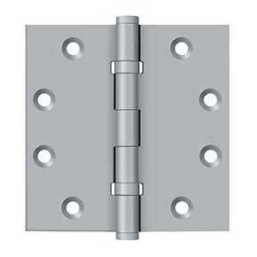 Deltana [DSB45B26D] Solid Brass Door Butt Hinge - Ball Bearing - Button Tip - Square Corner - Brushed Chrome Finish - Pair - 4 1/2" H x 4 1/2" W