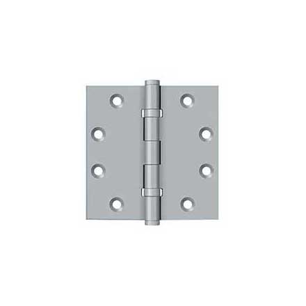 Deltana [DSB45B26D] Solid Brass Door Butt Hinge - Ball Bearing - Button Tip - Square Corner - Brushed Chrome Finish - Pair - 4 1/2" H x 4 1/2" W