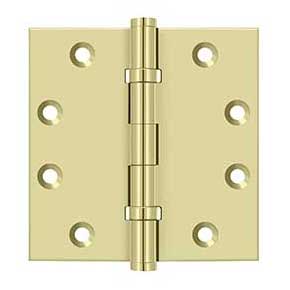 Deltana [DSB45B3-UNL] Solid Brass Door Butt Hinge - Ball Bearing - Button Tip - Square Corner - Polished Brass (Unlacquered) Finish - Pair - 4 1/2" H x 4 1/2" W