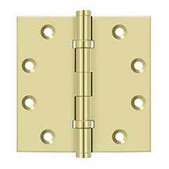 Deltana [DSB45B3-UNL] Solid Brass Door Butt Hinge - Ball Bearing - Button Tip - Square Corner - Polished Brass (Unlacquered) Finish - Pair - 4 1/2&quot; H x 4 1/2&quot; W