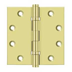 Deltana [DSB45B3] Solid Brass Door Butt Hinge - Ball Bearing - Button Tip - Square Corner - Polished Brass Finish - Pair - 4 1/2" H x 4 1/2" W