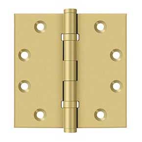 Deltana [DSB45B4] Solid Brass Door Butt Hinge - Ball Bearing - Button Tip - Square Corner - Brushed Brass Finish - Pair - 4 1/2" H x 4 1/2" W