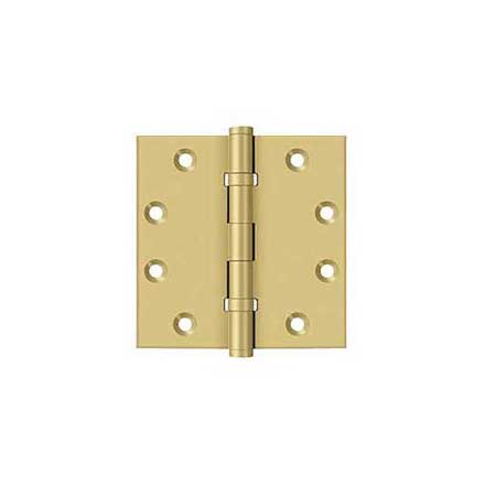 Deltana [DSB45B4] Solid Brass Door Butt Hinge - Ball Bearing - Button Tip - Square Corner - Brushed Brass Finish - Pair - 4 1/2" H x 4 1/2" W