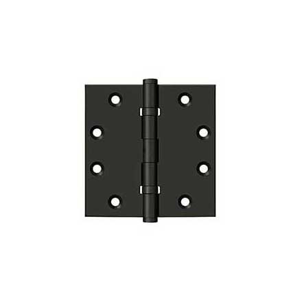 Deltana [DSB45NB10B] Solid Brass Door Butt Hinge - Ball Bearing - Non-Removable Pin - Button Tip - Square Corner - Oil Rubbed Bronze Finish - Pair - 4 1/2" H x 4 1/2" W