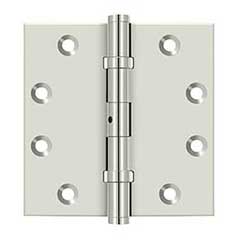 Deltana [DSB45NB14] Solid Brass Door Butt Hinge - Ball Bearing - Non-Removable Pin - Button Tip - Square Corner - Polished Nickel Finish - Pair - 4 1/2&quot; H x 4 1/2&quot; W