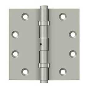 Deltana [DSB45NB15] Solid Brass Door Butt Hinge - Ball Bearing - Non-Removable Pin - Button Tip - Square Corner - Brushed Nickel Finish - Pair - 4 1/2" H x 4 1/2" W