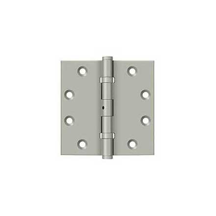 Deltana [DSB45NB15] Solid Brass Door Butt Hinge - Ball Bearing - Non-Removable Pin - Button Tip - Square Corner - Brushed Nickel Finish - Pair - 4 1/2" H x 4 1/2" W