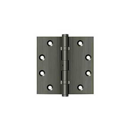 Deltana [DSB45NB15A] Solid Brass Door Butt Hinge - Ball Bearing - Non-Removable Pin - Button Tip - Square Corner - Antique Nickel Finish - Pair - 4 1/2" H x 4 1/2" W
