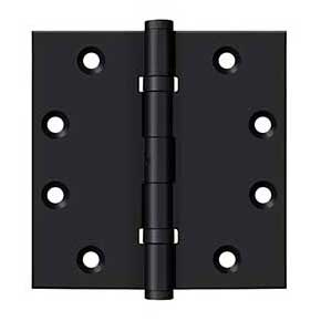 Deltana [DSB45NB19] Solid Brass Door Butt Hinge - Ball Bearing - Non-Removable Pin - Button Tip - Square Corner - Paint Black Finish - Pair - 4 1/2" H x 4 1/2" W