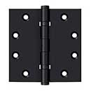 Deltana [DSB45NB19] Solid Brass Door Butt Hinge - Ball Bearing - Non-Removable Pin - Button Tip - Square Corner - Paint Black Finish - Pair - 4 1/2" H x 4 1/2" W
