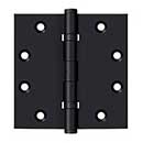 Deltana [DSB45NB19] Solid Brass Door Butt Hinge - Ball Bearing - Non-Removable Pin - Button Tip - Square Corner - Paint Black Finish - Pair - 4 1/2&quot; H x 4 1/2&quot; W