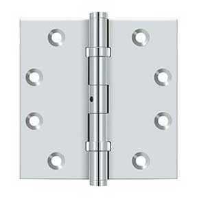 Deltana [DSB45NB26] Solid Brass Door Butt Hinge - Ball Bearing - Non-Removable Pin - Button Tip - Square Corner - Polished Chrome Finish - Pair - 4 1/2" H x 4 1/2" W