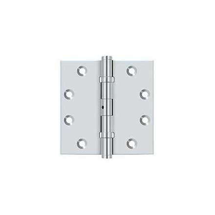 Deltana [DSB45NB26] Solid Brass Door Butt Hinge - Ball Bearing - Non-Removable Pin - Button Tip - Square Corner - Polished Chrome Finish - Pair - 4 1/2&quot; H x 4 1/2&quot; W