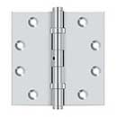 Deltana [DSB45NB26] Solid Brass Door Butt Hinge - Ball Bearing - Non-Removable Pin - Button Tip - Square Corner - Polished Chrome Finish - Pair - 4 1/2" H x 4 1/2" W
