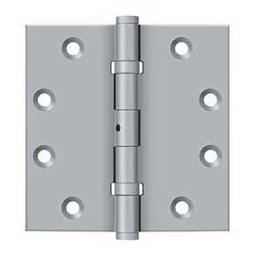 Deltana [DSB45NB26D] Solid Brass Door Butt Hinge - Ball Bearing - Non-Removable Pin - Button Tip - Square Corner - Brushed Chrome Finish - Pair - 4 1/2" H x 4 1/2" W
