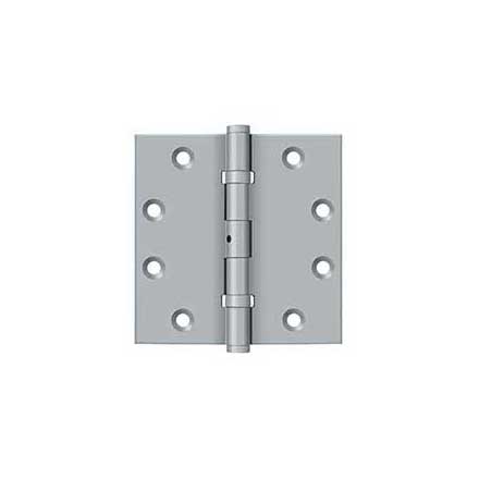 Deltana [DSB45NB26D] Solid Brass Door Butt Hinge - Ball Bearing - Non-Removable Pin - Button Tip - Square Corner - Brushed Chrome Finish - Pair - 4 1/2&quot; H x 4 1/2&quot; W