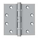 Deltana [DSB45NB26D] Solid Brass Door Butt Hinge - Ball Bearing - Non-Removable Pin - Button Tip - Square Corner - Brushed Chrome Finish - Pair - 4 1/2&quot; H x 4 1/2&quot; W