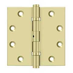 Deltana [DSB45NB3-UNL] Solid Brass Door Butt Hinge - Ball Bearing - Non-Removable Pin - Button Tip - Square Corner - Polished Brass (Unlacquered) Finish - Pair - 4 1/2&quot; H x 4 1/2&quot; W