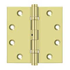 Deltana [DSB45NB3] Solid Brass Door Butt Hinge - Ball Bearing - Non-Removable Pin - Button Tip - Square Corner - Polished Brass Finish - Pair - 4 1/2&quot; H x 4 1/2&quot; W