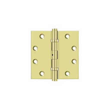 Deltana [DSB45NB3] Solid Brass Door Butt Hinge - Ball Bearing - Non-Removable Pin - Button Tip - Square Corner - Polished Brass Finish - Pair - 4 1/2" H x 4 1/2" W