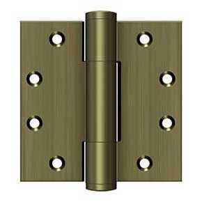 Deltana [DSB45RM5] Solid Brass Door Royal Butt Hinge - Heavy Duty - Button Tip - Square Corner - Antique Brass Finish - Pair - 4 1/2" H x 4 1/2" W