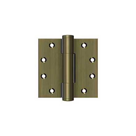 Deltana [DSB45RM5] Solid Brass Door Royal Butt Hinge - Heavy Duty - Button Tip - Square Corner - Antique Brass Finish - Pair - 4 1/2" H x 4 1/2" W