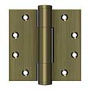 Deltana [DSB45RM5] Solid Brass Door Royal Butt Hinge - Heavy Duty - Button Tip - Square Corner - Antique Brass Finish - Pair - 4 1/2" H x 4 1/2" W