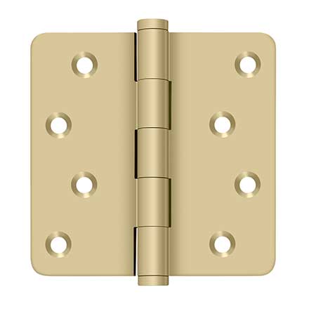 Deltana [DSB4R44-RZ] Solid Brass Door Butt Hinge - Button Tip - 1/4" Radius Corner - Zig-Zag - Residential - Brushed Brass Finish - Pair - 4" H x 4" W