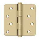 Deltana [DSB4R44-RZ] Solid Brass Door Butt Hinge - Button Tip - 1/4" Radius Corner - Zig-Zag - Residential - Brushed Brass Finish - Pair - 4" H x 4" W