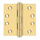 Deltana [CSB44] Solid Brass Door Butt Hinge - Button Tip - Square Corner - Polished Brass (PVD) Finish - Pair - 4" H x 4" W
