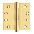 Deltana [CSB44] Solid Brass Door Butt Hinge - Button Tip - Square Corner - Polished Brass (PVD) Finish - Pair - 4" H x 4" W