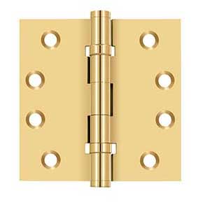 Deltana [CSB44BB] Solid Brass Door Butt Hinge - Ball Bearing - Button Tip - Square Corner - Polished Brass (PVD) Finish - Pair - 4" H x 4" W
