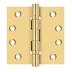 Deltana [CSB44BB] Solid Brass Door Butt Hinge - Ball Bearing - Button Tip - Square Corner - Polished Brass (PVD) Finish - Pair - 4&quot; H x 4&quot; W