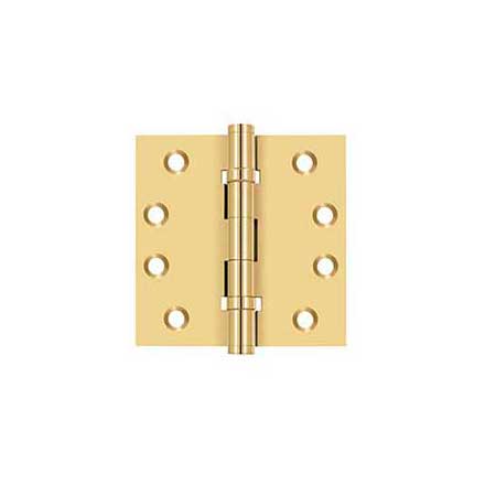 Deltana [CSB44BB] Solid Brass Door Butt Hinge - Ball Bearing - Button Tip - Square Corner - Polished Brass (PVD) Finish - Pair - 4&quot; H x 4&quot; W