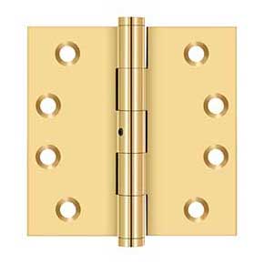Deltana [CSB44N] Solid Brass Door Butt Hinge - Non-Removable Pin - Button Tip - Square Corner - Polished Brass (PVD) Finish - Pair - 4" H x 4" W