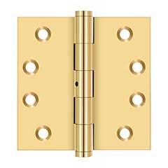 Deltana [CSB44N] Solid Brass Door Butt Hinge - Non-Removable Pin - Button Tip - Square Corner - Polished Brass (PVD) Finish - Pair - 4&quot; H x 4&quot; W