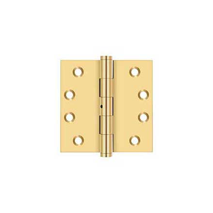 Deltana [CSB44N] Solid Brass Door Butt Hinge - Non-Removable Pin - Button Tip - Square Corner - Polished Brass (PVD) Finish - Pair - 4&quot; H x 4&quot; W