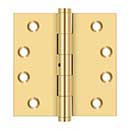 Deltana [CSB44N] Solid Brass Door Butt Hinge - Non-Removable Pin - Button Tip - Square Corner - Polished Brass (PVD) Finish - Pair - 4" H x 4" W
