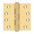 Deltana [CSB44N] Solid Brass Door Butt Hinge - Non-Removable Pin - Button Tip - Square Corner - Polished Brass (PVD) Finish - Pair - 4" H x 4" W