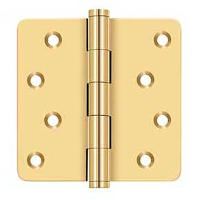 Deltana [CSB44R4-RZ] Solid Brass Door Butt Hinge - Button Tip - 1/4" Radius Corner - Zig-Zag - Residential - Polished Brass (PVD) Finish - Pair - 4" H x 4" W