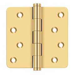 Deltana [CSB44R4-RZ] Solid Brass Door Butt Hinge - Button Tip - 1/4&quot; Radius Corner - Zig-Zag - Residential - Polished Brass (PVD) Finish - Pair - 4&quot; H x 4&quot; W