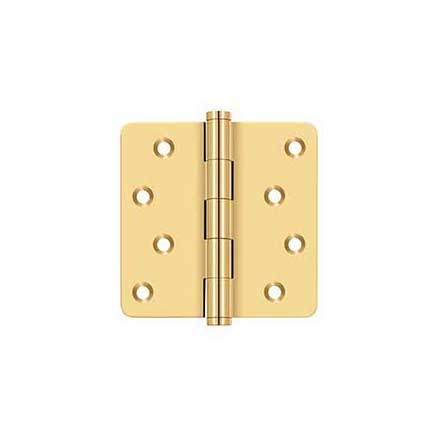 Deltana [CSB44R4-RZ] Solid Brass Door Butt Hinge - Button Tip - 1/4&quot; Radius Corner - Zig-Zag - Residential - Polished Brass (PVD) Finish - Pair - 4&quot; H x 4&quot; W