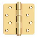 Deltana [CSB44R4-RZ] Solid Brass Door Butt Hinge - Button Tip - 1/4&quot; Radius Corner - Zig-Zag - Residential - Polished Brass (PVD) Finish - Pair - 4&quot; H x 4&quot; W