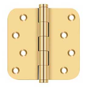 Deltana [CSB44R5-RZ] Solid Brass Door Butt Hinge - Residential - Button Tip - 5/8" Radius Corner - Zig-Zag - Polished Brass (PVD) Finish - Pair - 4" H x 4" W