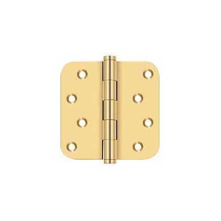 Deltana [CSB44R5-RZ] Solid Brass Door Butt Hinge - Residential - Button Tip - 5/8" Radius Corner - Zig-Zag - Polished Brass (PVD) Finish - Pair - 4" H x 4" W