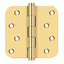 Deltana [CSB44R5-RZ] Solid Brass Door Butt Hinge - Residential - Button Tip - 5/8&quot; Radius Corner - Zig-Zag - Polished Brass (PVD) Finish - Pair - 4&quot; H x 4&quot; W